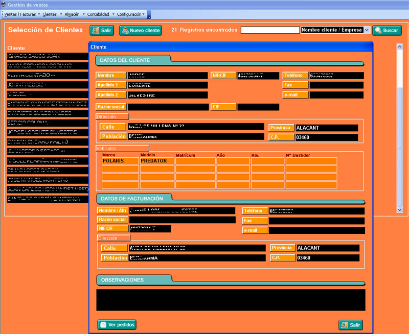 Captura pantalla seccin gestin clientes del software facturacin de CDMAP Consultores